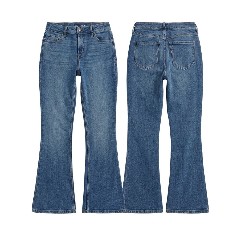 OLD NAVY Extra High Rise Flare Jeans Denim Size 4 Petite Excellent Medium Wash